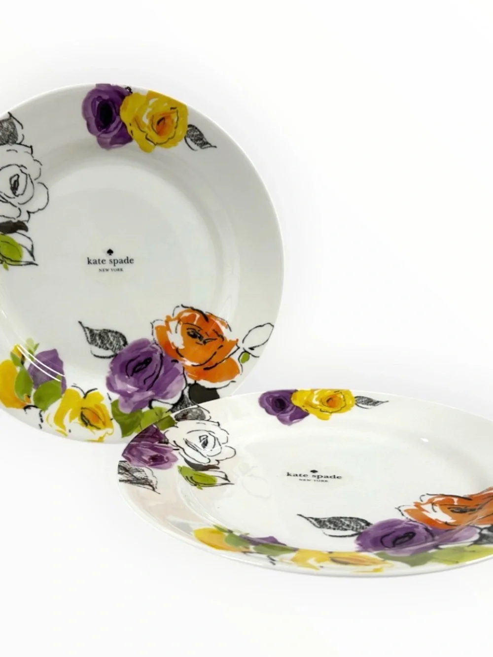Kate Spade New York Charcoal Floral Dinner Plates Set of 2 Lenox 11.5”